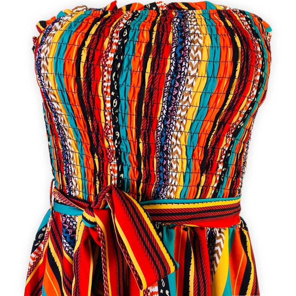 Boho Strapless Romper Multicolor Tassel Trim Summer Vacation Festival M - Picture 4 of 10